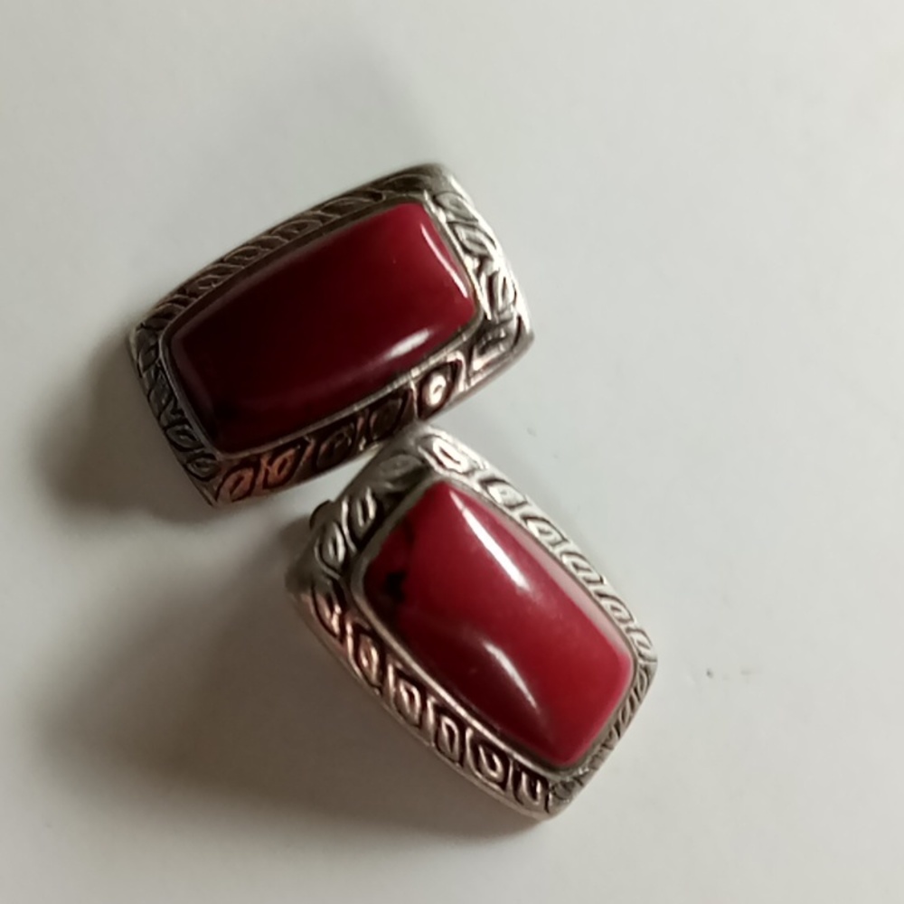 Rectangular Red Gemstone Brooch - image 1